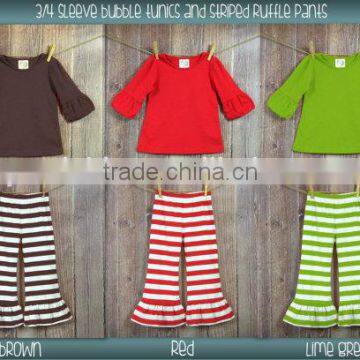 Fashion Summer Children Girls Ruffle Short Set Plain White Top Stripe Shorts Kids Boutique Clothing Outfits photo-3