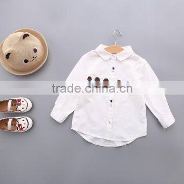 S33436W Girls Blouses Kids Clothes Turn-down Embroidery All-match Collar Blouses photo-3