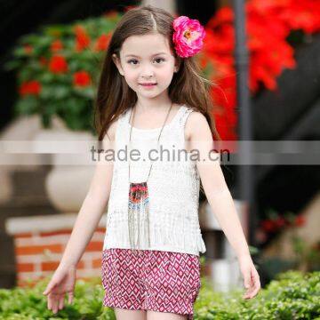 S60734B Child Sleeveless Lace Hollow Out White Waistcoat Girls Summer T-shirt photo-2