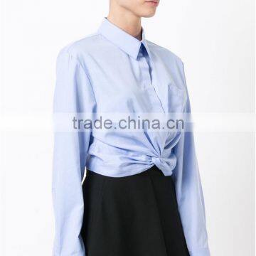 Twist New Design Plain Blue Blouse for Women Long Sleeve Shirt photo-2