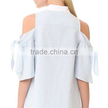 Spring Half Sleeve Voluminous High-low Hem High Neck Blouse Designs photo-5