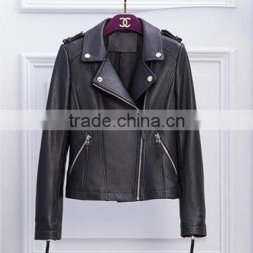 OEM winter fashion high quality bulk plain cheap wholesale black leather faux fur coat for women