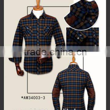Latest Design Checked Flannel Men Shirt With Shoulder and Elbow Patch photo-2