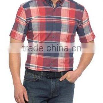 Orange Skinny Short Sleeve check Buttoned Shirt