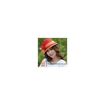 Stripe Ribbon ladies straw hat For Trip / Wedding / Party  , red straw cloche hat