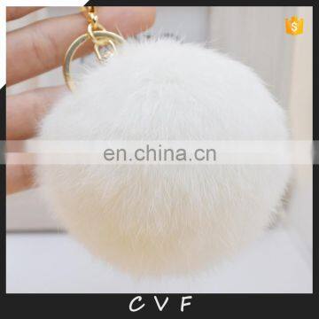 Big size rabbit fur metal keyring genuine fur ball pendant tongxiang fur