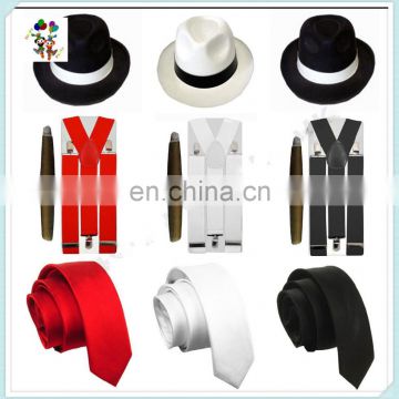 20s Party Pimp Theme White Black Mens Gangster Hats with Tie Cigar Suspender HPC-0241