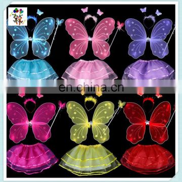 Colorful Kids Girl Party Princess Fairy Butterfly Wings with Headband Wand Skirt HPC-0800