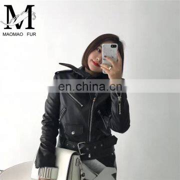 Handsome Motorcycle Spring Jacket Short Leather Zipper Jackets Leather for Women photo-3