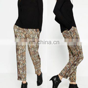 2016 Newest ethnic print side band stretch waist women ' s slack pants