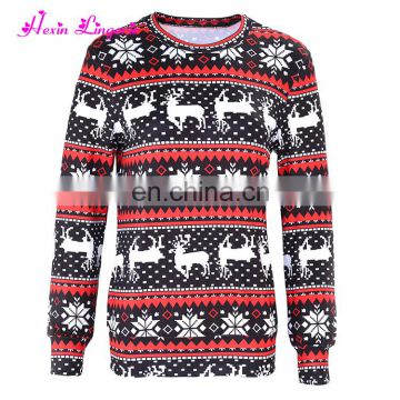 Hot Selling loose Christmas pattern blouse ladies latest design sweatshirt tunic tops