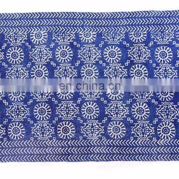 4 X 6 Ft Blue Cotton Block Print Accent Area Dhurrie Rug Hand Woven Flat Weave