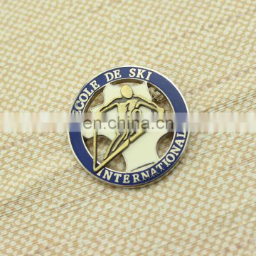 Skiing logo circular hollow out badges low price high quality wholesale