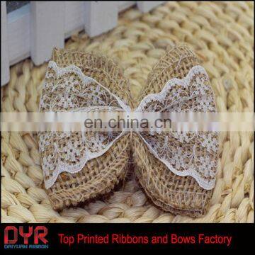 Blue Lace Jute Burlap Ribbon Bow photo-3