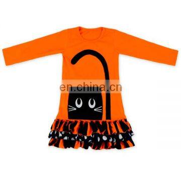 Girls Boutique Outfit Cat Printed Double-deck Floral Stripe Top and Orange Black Stripe Trousers Children Sets photo-2