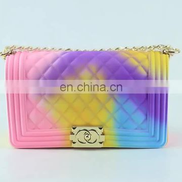 Wholesale women handbags 2020 silicone/PVC shoulder handbag rainbow bag jelly candy purse