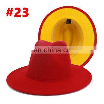 Over 40styles Polyester Cotton Black Red Wide Brim Fedora Hat for Festival Fake Wool Felt Fedora Hat For Men 2 Tone Hat