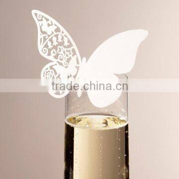 Table Wine Glass Name Place Card Wedding Party Laser Cut Butterfly White SC111