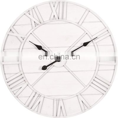 24 Inch Monochromatic Whitewash Roman Numeral Wall wood Clock