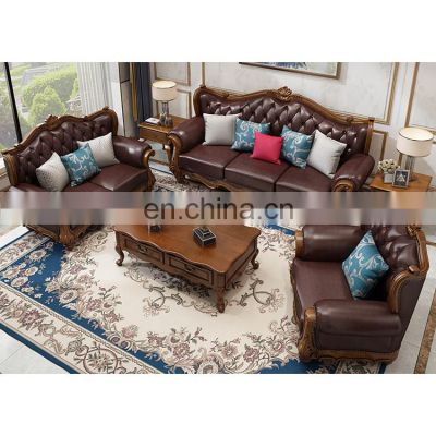 American solid wood leather sofa living room 123 combination furniture