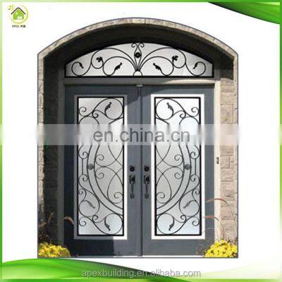 Decorative exterior arch top double front gate wrought iron doors