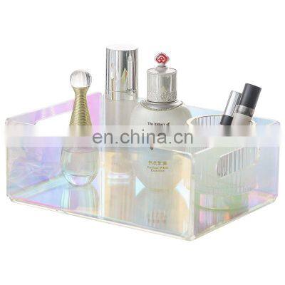 Acrylic Vanity Drawer Organizer Colorful Makeup Tray Organizer Holder for Any Cosmetics Rainbow Iridescent Acrylic Storage Tray