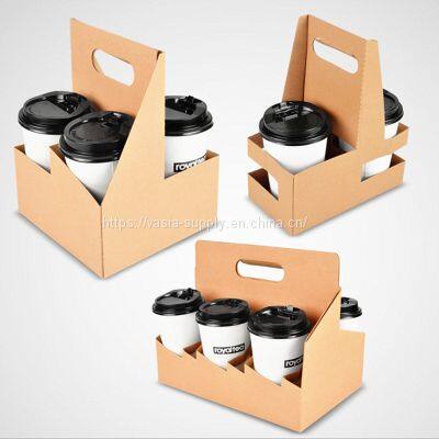 Eco Friendly Disposable Paper Take Out Coffee 4 Cup Drink Carrier with Handle