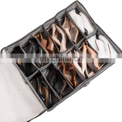 Wholesale PVC Breathable Under Bed Shoe Storage Box Closet Storage Solution with Clear Window Fits Total 12 Pairs