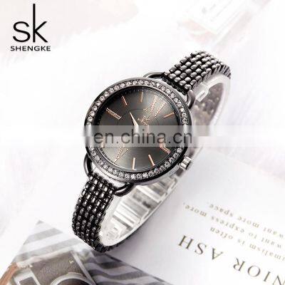 SHENGKE Deluxe Style Feminine Trendy Bracelet Wristwatches Night Luminous Hands Watches Black Classic Watch With Bracelet