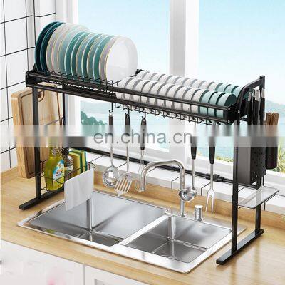 New Products Kitchen Standing Over The Sink Storage Organizer Two Tiers Iron Of Dish Drainer Drying Racks