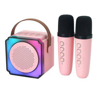 Mini karaoke machine speaker with 2 wireless microphones Dual mic and bluetooth for kids adults portable karaoke set home