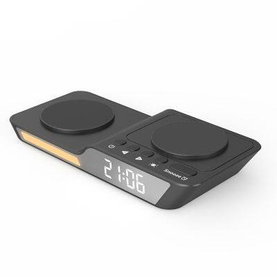 Dual mobile phone wireless charger 10W Desktop Fast charging with Alarm Clock  Bluetooth speaker