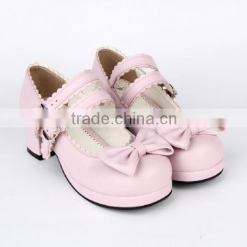 2015 Hot Sale Pink Girls Pumps Shoes With Bowknot Synthetic Leather Rubber-Soled Cosplay Gothic Lolita Shoes LL006