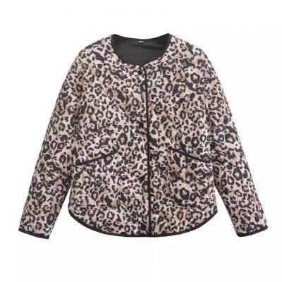 Women's Versatile Animal Print Round Neck Single Breasted Long Sleeved Cotton Jacket Jacket photo-2