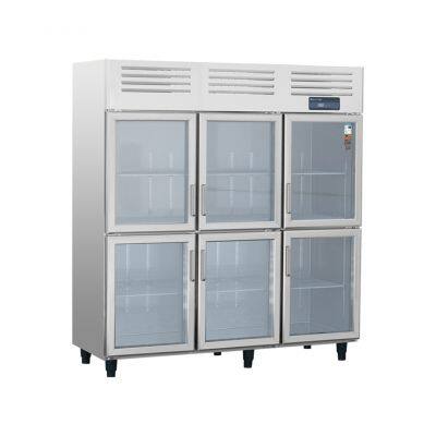 Bar de cerveza, frigorífico de exposición con puerta de cristal, refrigerador comercial personalizable, estilo europeo, frigorífico vertical de seis pequeñas puertas de cristal