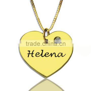 Simple Design Stainless Steel Heart Necklace with Name & Birhtstone 18k Gold Plated