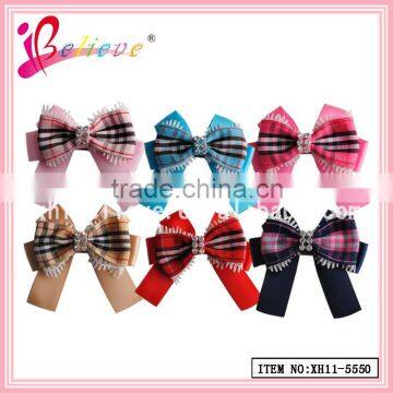 Fashion jewellery high quality kids hair ribbon bows,satin ribbon pre-made bow hair clip