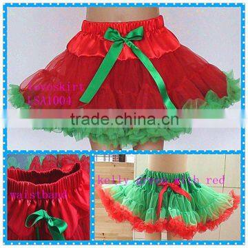 2016 Christmas party girls tutus,santa pleated kelly green and red pettiskirts, new year kids hot sale tutu dress