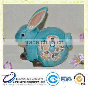 Blue Glazed Ceramic Rabbit lawn ornaments