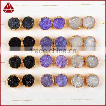 12mm round shape dyed color agate drusy druzy stone stud earrings