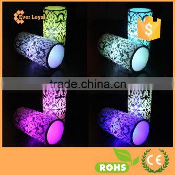 Automatic Changing LED Color Candle Wick Silver Flower Printed Candle Set
