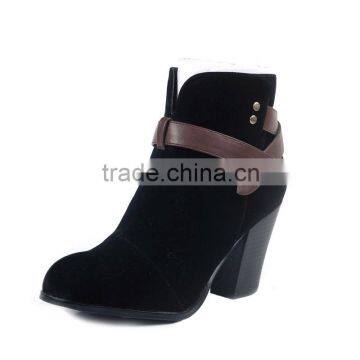 Popular Style Woman Thick High Heel Double Buckle Ankle Boots Zipper Martins Design Ladies Bootie