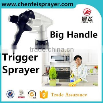 Plastic 28 400 big handle trigger sprayer white and black color with ribbed closure use in bottle dosage rate1.6ml can custom