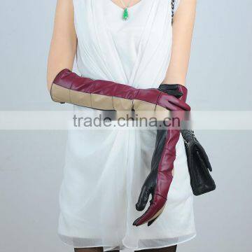 fashion two-tone long leather costume gloves for women