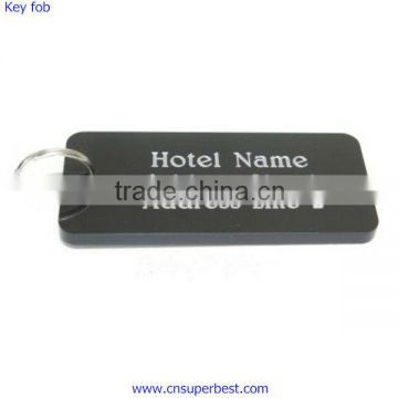 Hotel use black acrylic key fob attached with metal ring