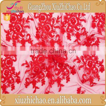 Manufacturer online selling best price bridal corded red lace fabric for dress making