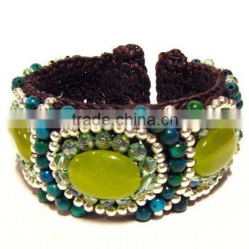 MMCF499A049 Handmade in Thailand Handwoven Amethyst Stone Beaded Bracelet Boho Fashion Jewelry Semiprecious Stone Summer 2016