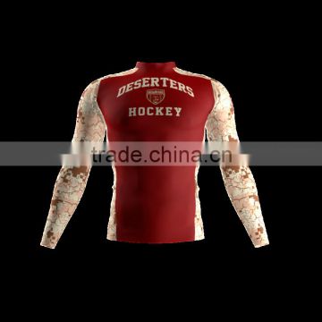 Polyester Spandex Long Sleeves Deserters Compression Shirt / Rash Guard with Club Logo, Player Name and Number at Sleeves