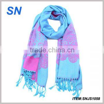 Two tone jacquard rose scarf shawl for ladies