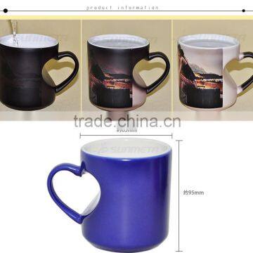 Blank magic color changing mug with heart handle matte glossy surface